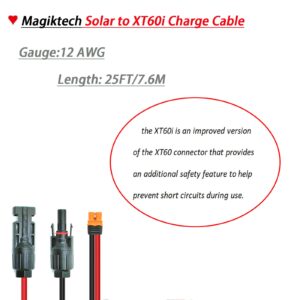 Magiktech Solar to XT60i Charge Extension Cable 3FT/6FT/12FT/25FT/50FT,Solar Connectors to XT60i Adapter for Portable Power Stations & Solar Generators (12AWG 7.6M/25FT)