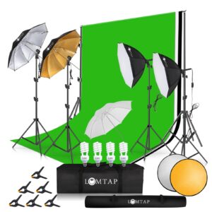 lomtap backdrop stand 6.5ft x 9.8ft green screen photography lighting kit 2 softboxes 3 photo umbrellas 2 in 1 reflector accessories for parties video equipments studio lights