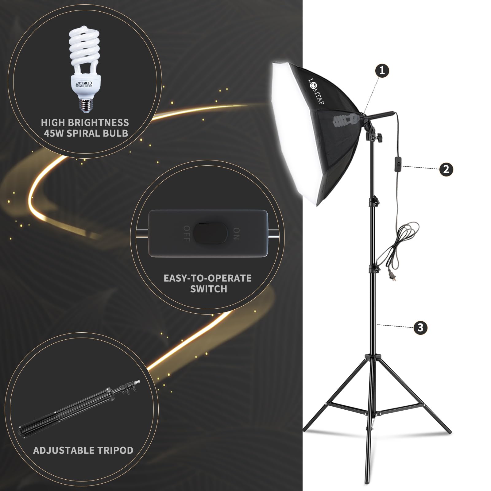 LOMTAP Backdrop Stand 6.5ft x 9.8ft Green Screen Photography Lighting Kit 2 Softboxes 3 Photo Umbrellas 2 in 1 Reflector Accessories for Parties Video Equipments Studio Lights