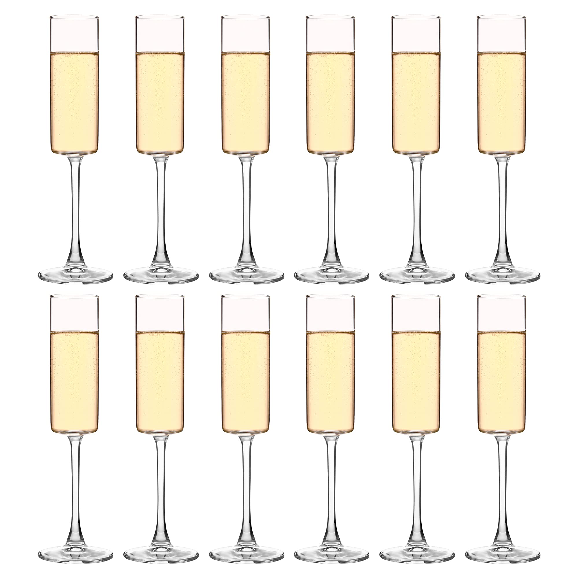 YANGNAY Cylinder Champagne Flutes, Champagne Flute Glass Set of 12, Clear Champagne glasses for Party, Home, Restaurant Use, 6 oz Capacity