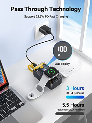 NEWDERY for Apple Watch Charger, 10000mAh Portable Charger Power Bank Built-in Cables, USB C Fast Charging External Battery Pack with LED Display for iPhone15/14/13/12/iWatch/Airpods/Galaxy Phones