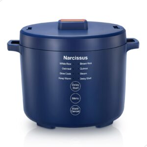 narcissus 3.5-cup rice cooker for 1-3 people, multifunctional for rice, oatmeal, quinoa - slow cook, steam, cook & steam together, blue