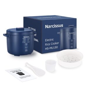 Narcissus 3.5-Cup Rice Cooker for 1-3 People, Multifunctional for Rice, Oatmeal, Quinoa - Slow Cook, Steam, Cook & Steam Together, Blue