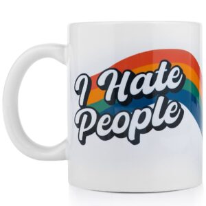 i hate people mug - funny coffee mug, i hate people funny mugs for women men, sarcastic mug gag gift for sister, friends, coworker, brother, introvert, ceramic retro coffee mugs for women 11oz white