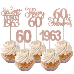 rsstarxi 30 pack 60th birthday cupcake toppers glitter sixty straight outta 1963 happy 60 cupcake pick decorations cheers to 60 fabulous years birthday anniversary cake decorations rose gold