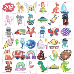emome 204 sheets glitter tattoos for kids,individually wrapped kids temporary tattoos for girls boys, party favors birthday supplies goodie bags stuffers for kids