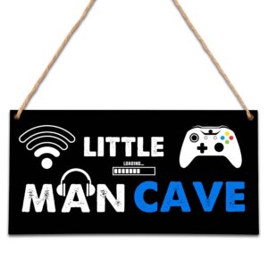 little man cave, gaming wooden door sign for gamer room decor, boys decorations for bedroom nursery playroom wall art (5"x10") -a02