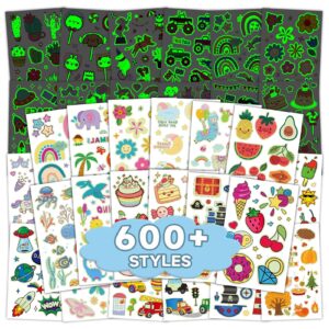 emome 600+ mix styles glow kids tattoos for party supplies,luminous temporary tattoos stickers for girls boys,fake tattoos kids birthday party favors (56 sheets)