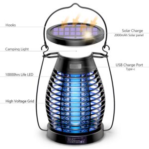 BANPESTT Solar Bug Zapper Outdoor Indoor Waterproof,3-in-1 Cordless Mosquito Zapper,Rechargeable Flying Insect Trap for Fruit Fly,Gnat,Wasp,Moth,Mosquito Trap & Killer for Camping,Home,Patio