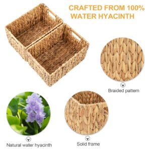 ELONG HOME Water Hyacinth Wicker Baskets, Rectangular 12" Wicker Basket 2 Pack, Wicker Basket for Shelves, Woven Storage Baskets with Handles