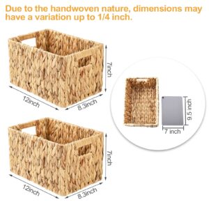 ELONG HOME Water Hyacinth Wicker Baskets, Rectangular 12" Wicker Basket 2 Pack, Wicker Basket for Shelves, Woven Storage Baskets with Handles