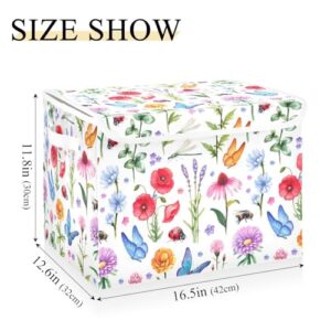 ALAZA Storage Bins with Lids,Butterfly Flower Spring Summer 1 Fabric Storage Boxes Baskets Containers Organizers for Clothes and Books