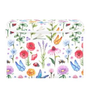 ALAZA Storage Bins with Lids,Butterfly Flower Spring Summer 1 Fabric Storage Boxes Baskets Containers Organizers for Clothes and Books