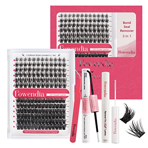 Fowendia Lash Extension Kit Lash Clusters DIY Eyelash Extension Kit with 10-16mm Individual Lashes D Curl Lash Bond & Seal and Remover Lash Applicator for Eyelash Extensions Beginners(F01,Kit)