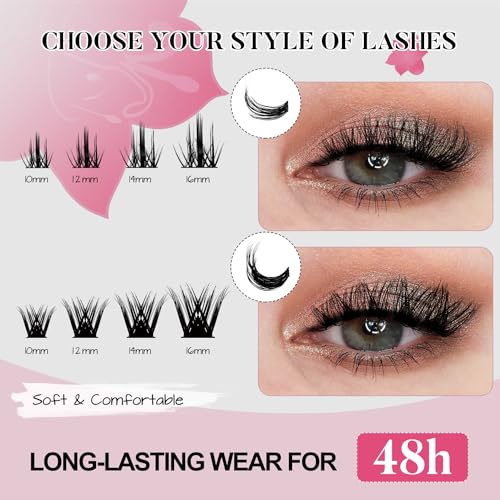 Fowendia Lash Extension Kit Lash Clusters DIY Eyelash Extension Kit with 10-16mm Individual Lashes D Curl Lash Bond & Seal and Remover Lash Applicator for Eyelash Extensions Beginners(F01,Kit)