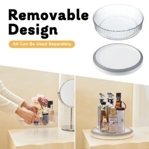 Lazy Susan Turntable for Cabinet Organizer, Bathroom Organizer Countertop, Spinning Makeup Perfume Organizer, Removable Design Organization, 360° Rotating Trays Storage (Clear)