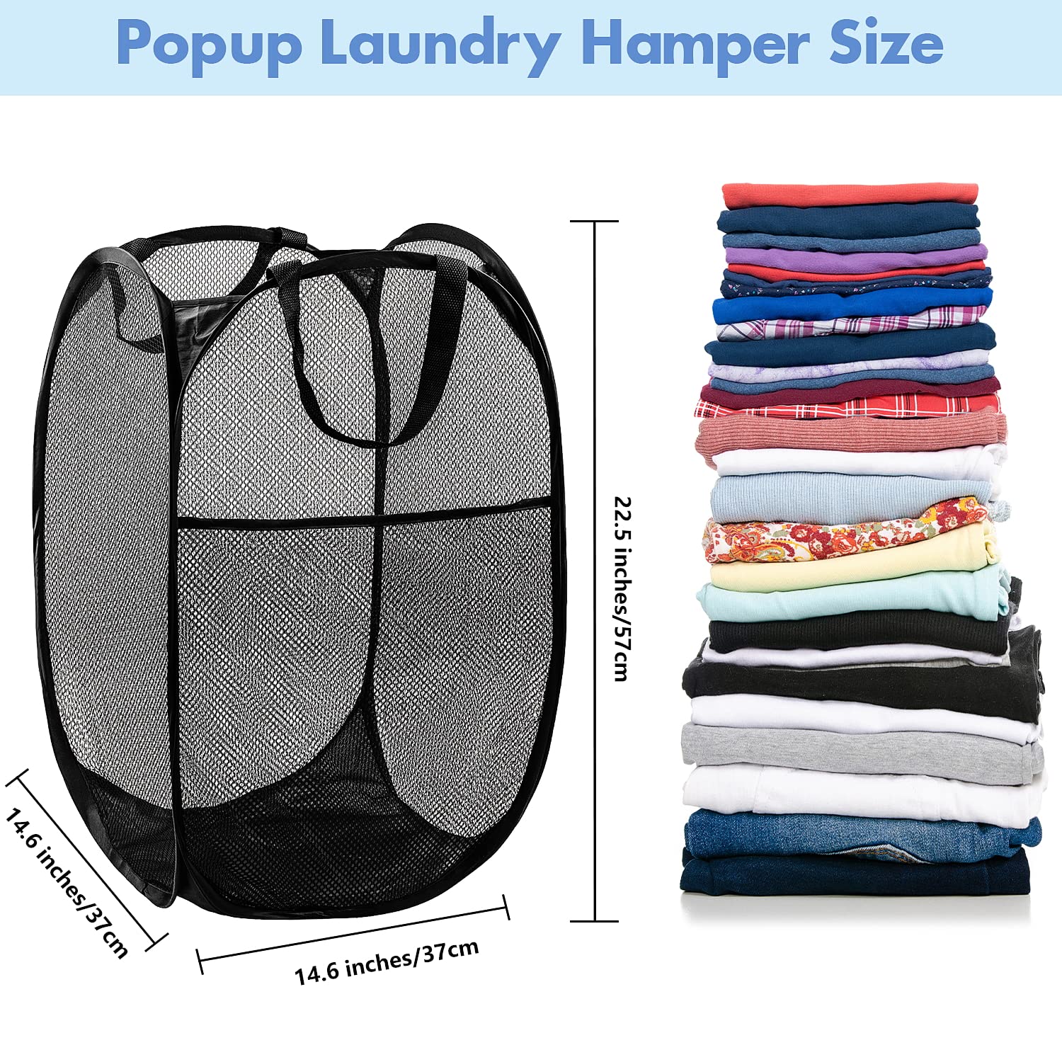 Pop Up Hamper, 1 PCS Mesh Pop Up Laundry Hamper, Premium Pop Up Laundry Basket, Mesh Laundry Basket, Pop Up Hampers for Laundry, Mesh Laundry Hamper, Foldable Popup Mesh Hamper, Travel Hamper, Black