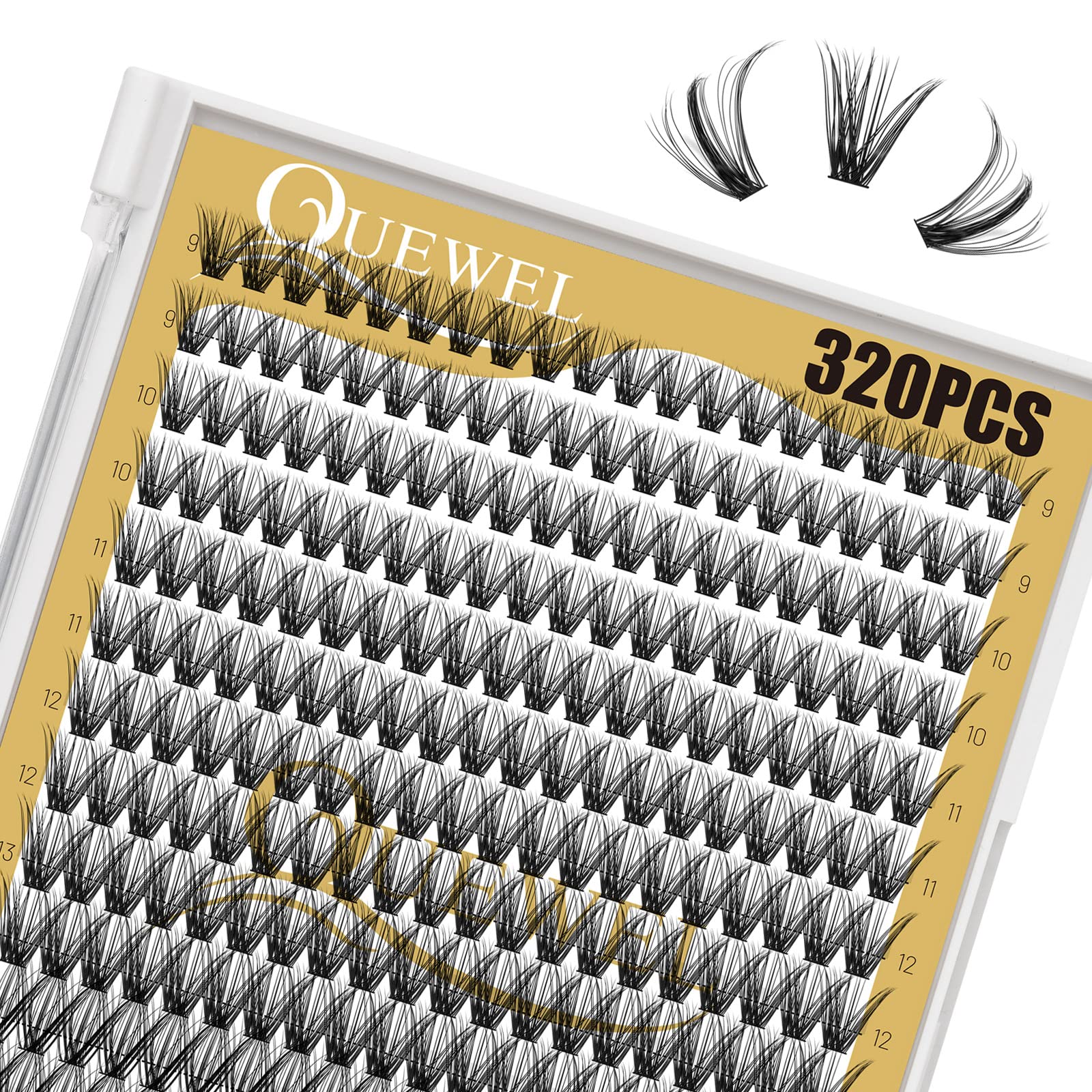 QUEWEL Lash Clusters 320Pcs Cluster Lashes 40D D Curl Lash Clusters Mix9-16mm Individual Eyelashes Clusters Wispy DIY Eyelash Extension Thin Band Soft to Use at Home (40D D Mix9-16)