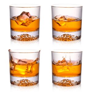 veecom whiskey glasses set 4, mountain whiskey glasses, 10oz rocks glasses, heavy bottom bourbon glass gifts for men, old fashioned whisky glass sets for cocktail, scotch