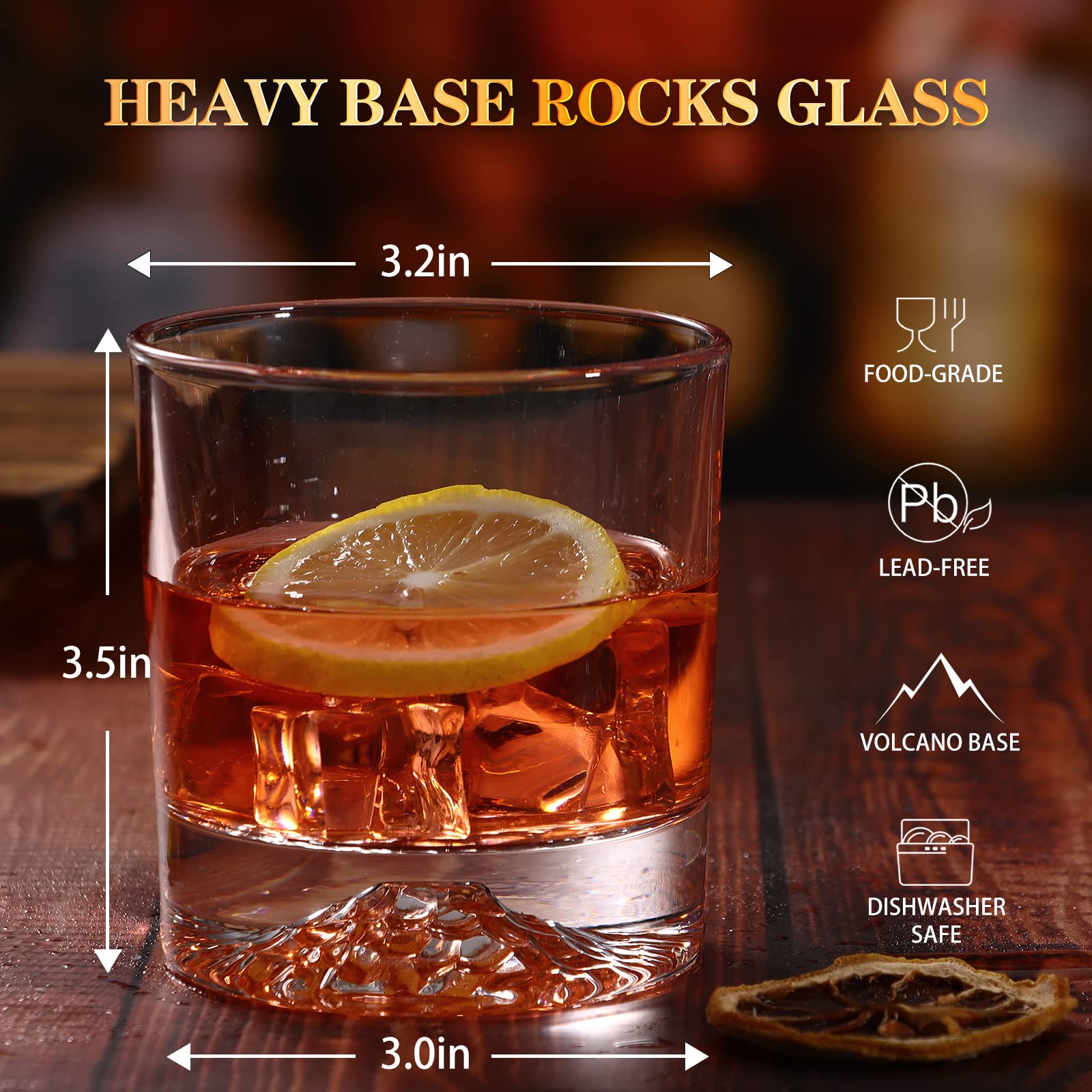 veecom Whiskey Glasses Set 4, Mountain Whiskey Glasses, 10oz Rocks Glasses, Heavy Bottom Bourbon Glass Gifts for Men, Old Fashioned Whisky Glass Sets for Cocktail, Scotch
