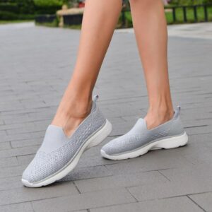 Zuwoigo Women Casual Slip-on Walking Running Shoes - Breathable Workout Gym Work Sneaker 7 B(M) US Light Gray