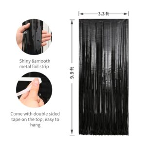 Crosize 2 Pack 3.3 x 9.9 ft Black Foil Fringe Backdrop Curtain, Streamer Backdrop Curtains, Streamers Birthday Party Decorations, Tinsel Curtain for Parties, Photo Booth Backdrops, Party Décor