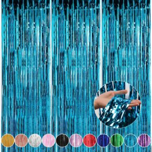 crosize 3 pack 3.3 x 9.9 ft blue foil fringe backdrop curtain, streamer backdrop curtains, streamers birthday party decorations, tinsel curtain for parties, galentines decor
