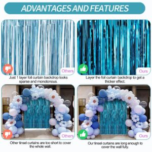 Crosize 3 Pack 3.3 x 9.9 ft Blue Foil Fringe Backdrop Curtain, Streamer Backdrop Curtains, Streamers Birthday Party Decorations, Tinsel Curtain for Parties, Galentines Decor