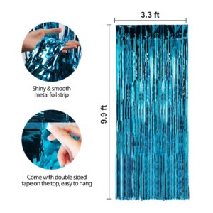 Crosize 3 Pack 3.3 x 9.9 ft Blue Foil Fringe Backdrop Curtain, Streamer Backdrop Curtains, Streamers Birthday Party Decorations, Tinsel Curtain for Parties, Galentines Decor