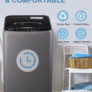 KRIB BLING Full-Automatic Washing Machine 17.7 lbs Small Compact Portable 10 Wash Program & 8 Water Level Compact Washer with LED Display Ideal for Apartments, RV, Camping, Grey