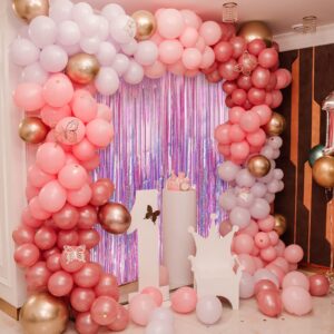 Crosize 2 Pack 3.3 x 9.9 ft Pink Foil Fringe Backdrop Curtain, Streamer Backdrop Curtains, Streamers Birthday Party Decorations, Tinsel Curtain for Parties, Galentines Decor, Preppy, Photo Booth