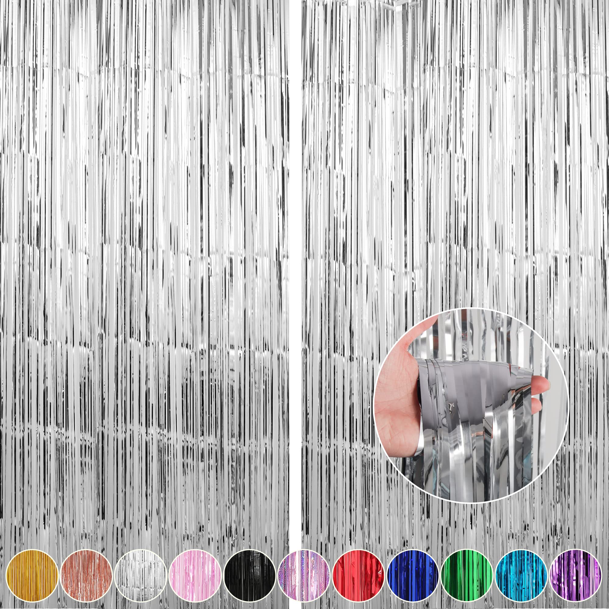 Crosize 2 Pack 3.3 x 9.9 ft Silver Foil Fringe Backdrop Curtain, Streamer Backdrop Curtains, Streamers Birthday Party Decorations, Tinsel Curtain for Parties, Photo Booth Backdrops, Party Décor