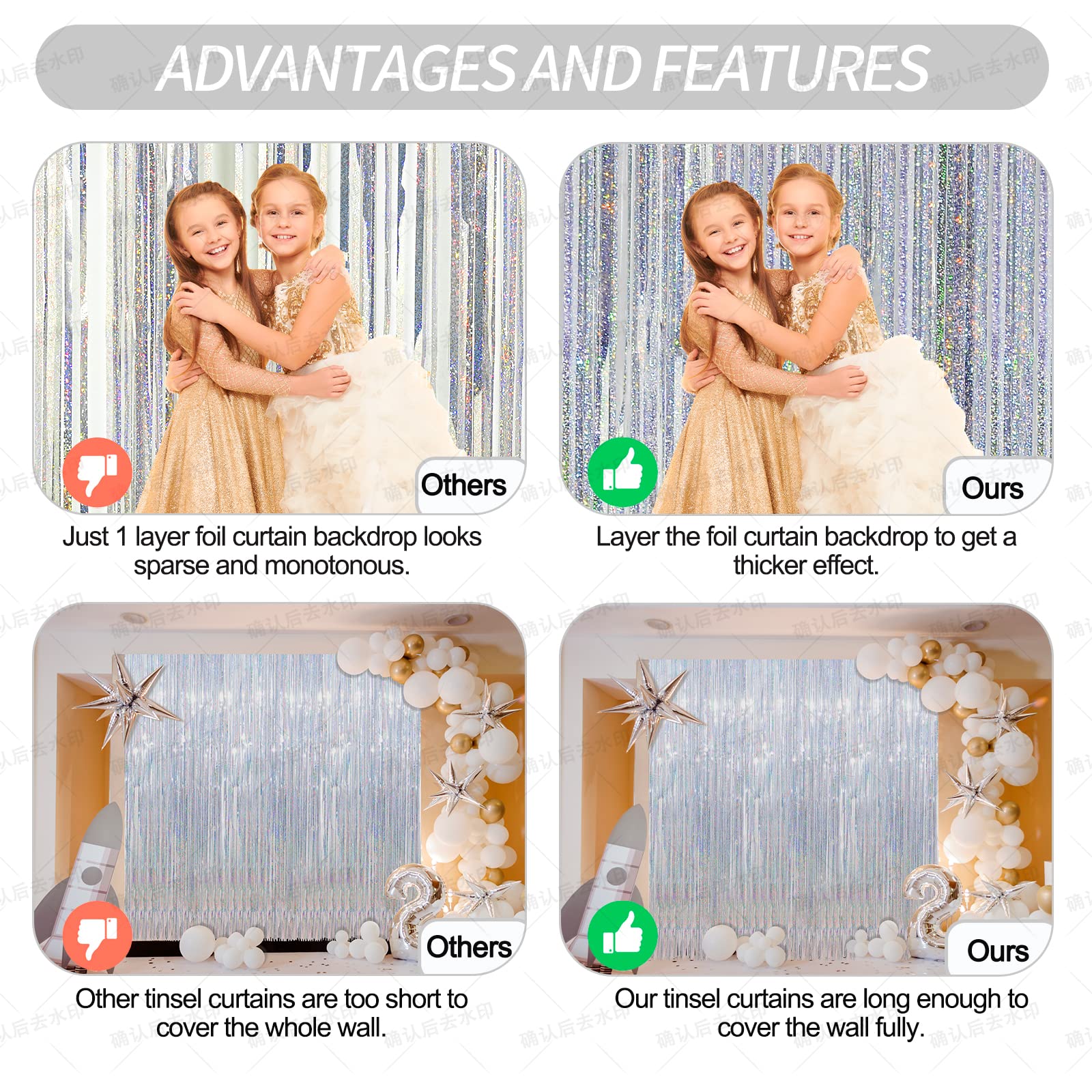 Crosize 3 Pack 3.3 x 9.9 ft Silver Foil Fringe Backdrop Curtain, Streamer Backdrop Curtains, Birthday Party Decorations, Tinsel Curtain for Parties, Galentines Decor, Preppy, Photo Booth