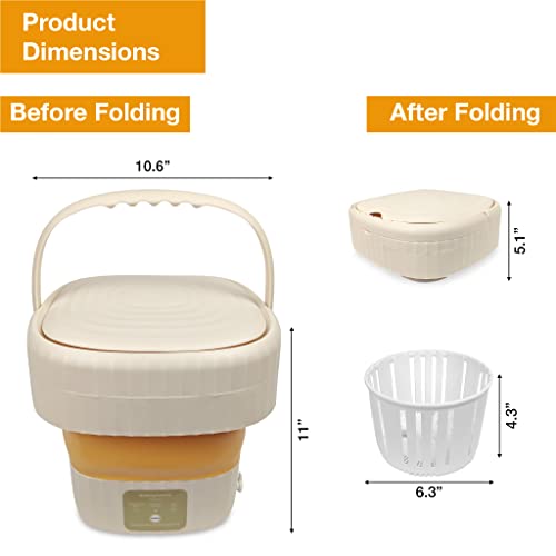 Foldable Washing Machine with Drain Basket and 2 Hangers - Mini Portable Washing Machine, Mini Washer, Portable Washer Machine - 6L Capacity, Plugin, Natural Cream Color - Perfect for Compact Living