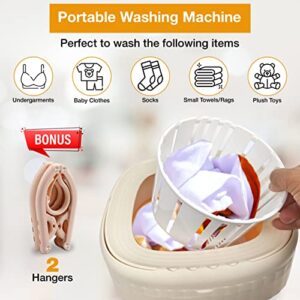 Foldable Washing Machine with Drain Basket and 2 Hangers - Mini Portable Washing Machine, Mini Washer, Portable Washer Machine - 6L Capacity, Plugin, Natural Cream Color - Perfect for Compact Living