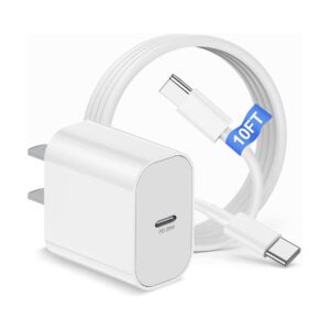 iPhone 15 Charger Block/10ft Type C to C Cable Cord Long,20W USB C Fast Charging Plug for Apple iPhone 15 Plus/15 Pro Max,iPad Pro 12.9/11inch 4/3th/Air/Mini 6 Generation,Wall Power Adapter Cube Brick