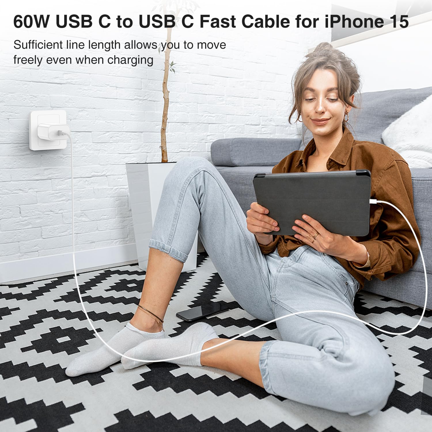 iPhone 15 Charger Block/10ft Type C to C Cable Cord Long,20W USB C Fast Charging Plug for Apple iPhone 15 Plus/15 Pro Max,iPad Pro 12.9/11inch 4/3th/Air/Mini 6 Generation,Wall Power Adapter Cube Brick