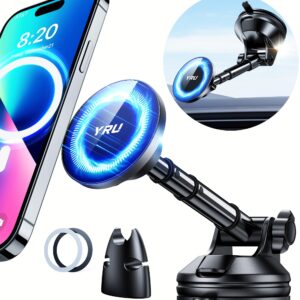 YRU [2024 Upgraded] Magnetic Phone Holder for Car【Patented & Super Magnet】 for MagSafe Car Mount Dashboard Magnet Phone Holder Windshield Phone Stand for iPhone 15 14 13 12 Pro Max Samsung, Black