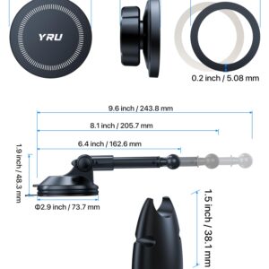 YRU [2024 Upgraded] Magnetic Phone Holder for Car【Patented & Super Magnet】 for MagSafe Car Mount Dashboard Magnet Phone Holder Windshield Phone Stand for iPhone 15 14 13 12 Pro Max Samsung, Black