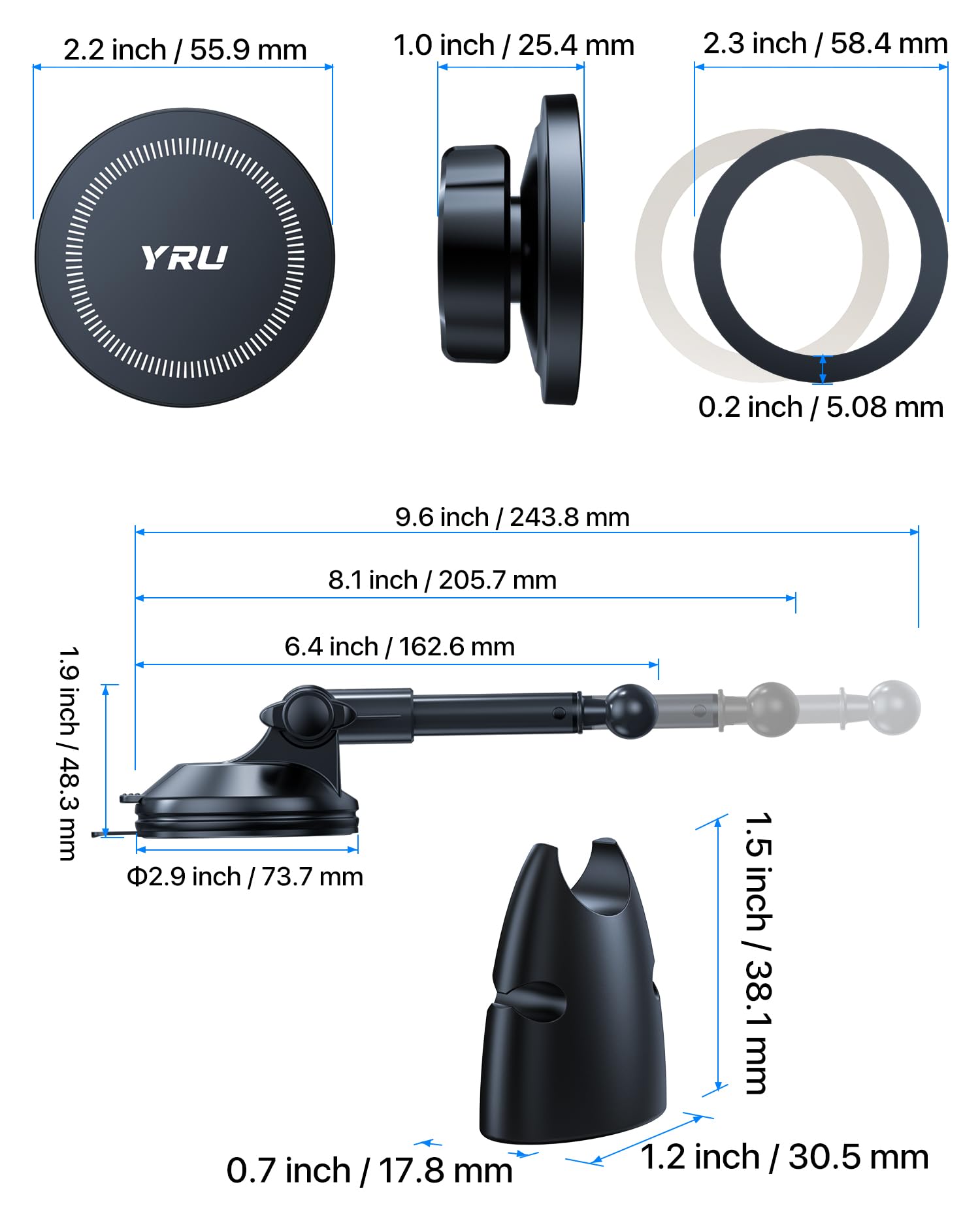 YRU [2024 Upgraded] Magnetic Phone Holder for Car【Patented & Super Magnet】 for MagSafe Car Mount Dashboard Magnet Phone Holder Windshield Phone Stand for iPhone 15 14 13 12 Pro Max Samsung, Black