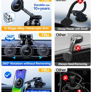 YRU [2024 Upgraded] Magnetic Phone Holder for Car【Patented & Super Magnet】 for MagSafe Car Mount Dashboard Magnet Phone Holder Windshield Phone Stand for iPhone 15 14 13 12 Pro Max Samsung, Black