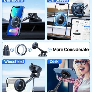 YRU [2024 Upgraded] Magnetic Phone Holder for Car【Patented & Super Magnet】 for MagSafe Car Mount Dashboard Magnet Phone Holder Windshield Phone Stand for iPhone 15 14 13 12 Pro Max Samsung, Black