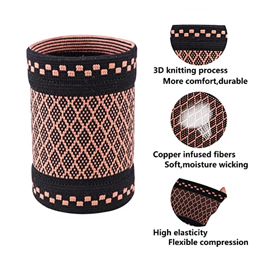 Copper Wrist Compression Brace (2Pcs), Elastic Wrist Support Sleeve Wrist Braces for Tendonitis, Arthritis, Carpal Tunnel Pain Relief, Soft Wrist Wrap Wristbands for Sport, Fitness, Workout, Typing(S)