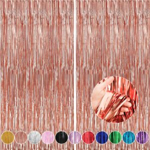 crosize 2 pack 3.3 x 9.9 ft rose gold foil fringe backdrop curtain, streamer backdrop curtains, streamers birthday party decorations, tinsel curtain for parties, photo booth backdrops, party décor