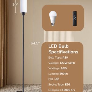 EDISHINE LED Corner Floor Lamp with Glass Lampshade, Modern Dimmable Reading Light with Remote, 65" Standing Tall Lamp for Living Room, Bedroom, Office, Bulb Included (Black)