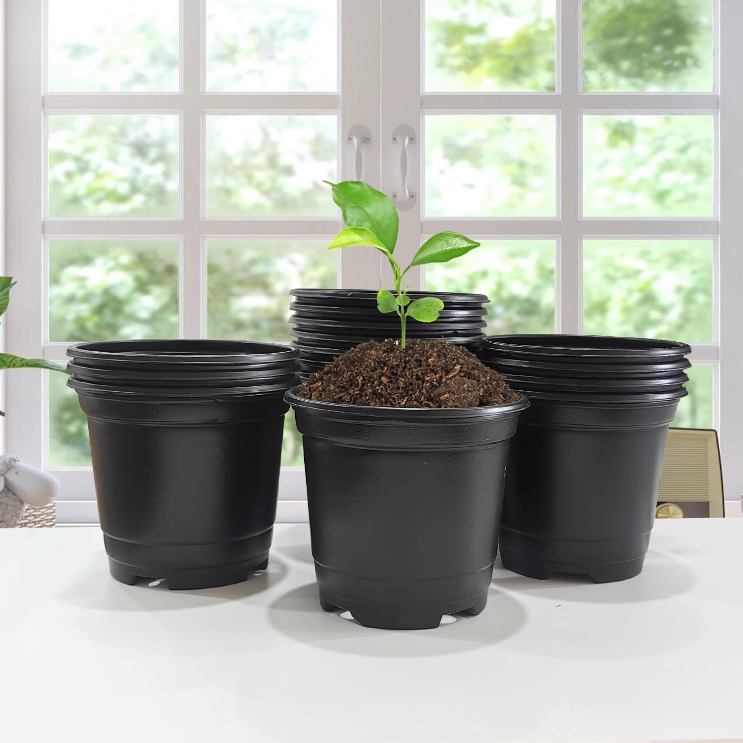 RooTrimmer 10CM Black Seedling Pots 4 inch Thick Nursery Pots 50 Pcs, Soft and Sturdy Seeds Starter Pots(50Pack，Black)