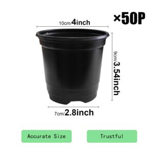 RooTrimmer 10CM Black Seedling Pots 4 inch Thick Nursery Pots 50 Pcs, Soft and Sturdy Seeds Starter Pots(50Pack，Black)