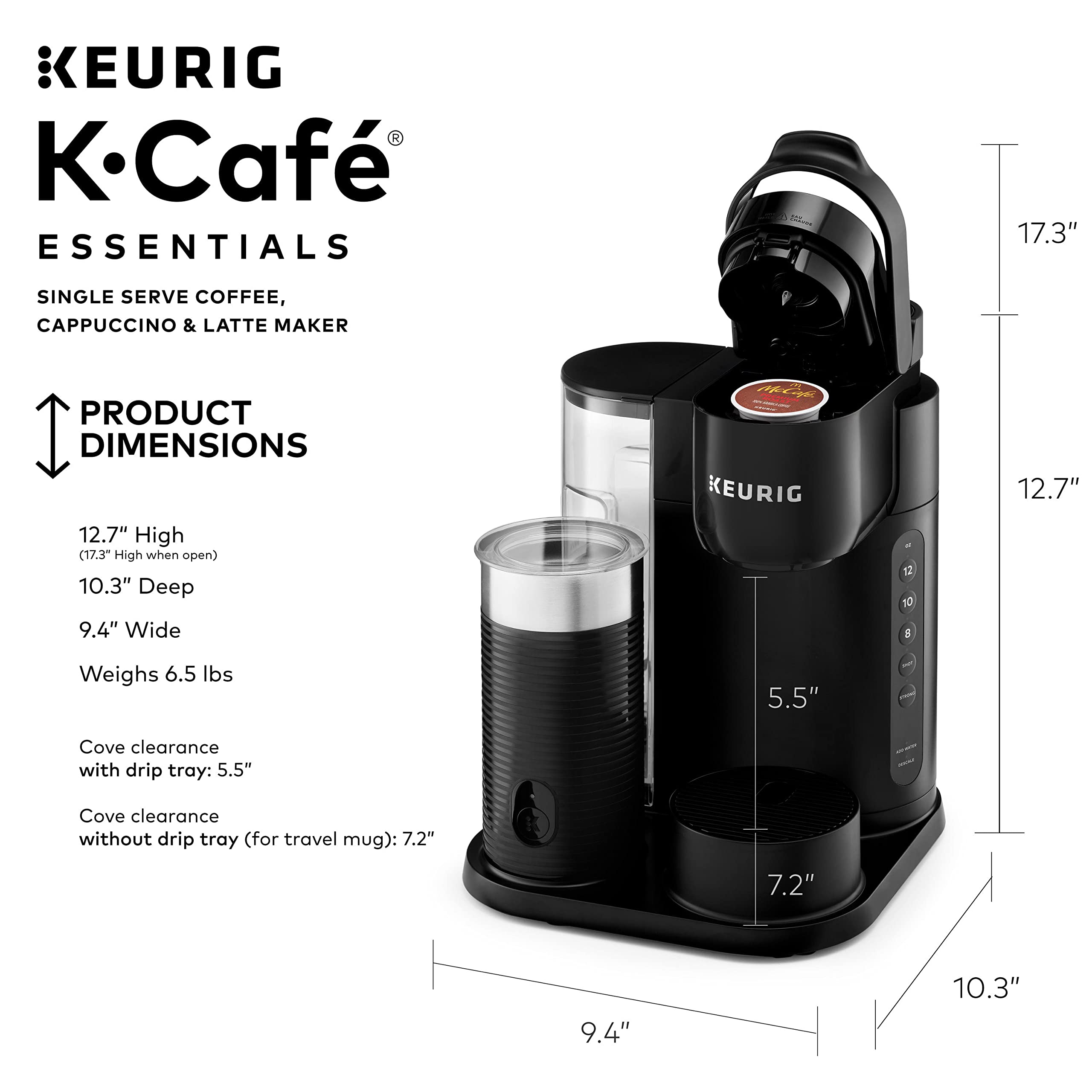 K-Cafe Essentials Single Serve K-Cup Pod Coffee, Latte and Cappuccino Maker, Black