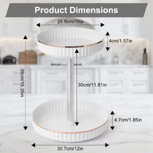 Ceuku Lazy Susan Organizer 2 Tier Turntable Organizer Height Adjustable Rotating Spice Rack for Cabinet, Pantry, Kitchen, Cosmetic Table Non-Skid 12in White