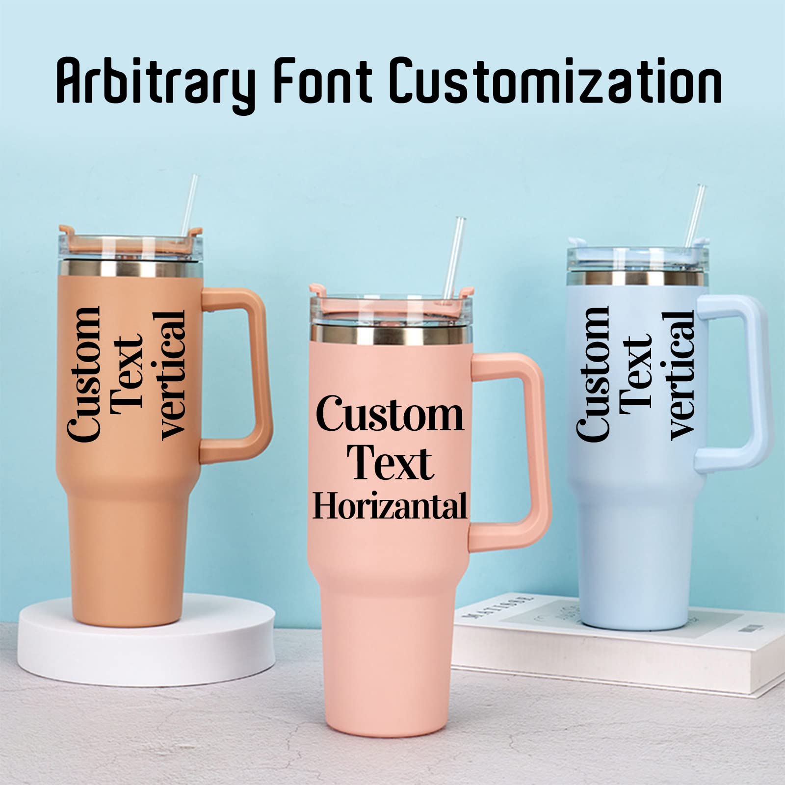 Personalized Tumbler with Name Text, 40oz Personalized Cups with Lids & Straws,Custom Tumblers Personalized Coffee Tumbler Mug Personalized Gifts for Christmas Birthday